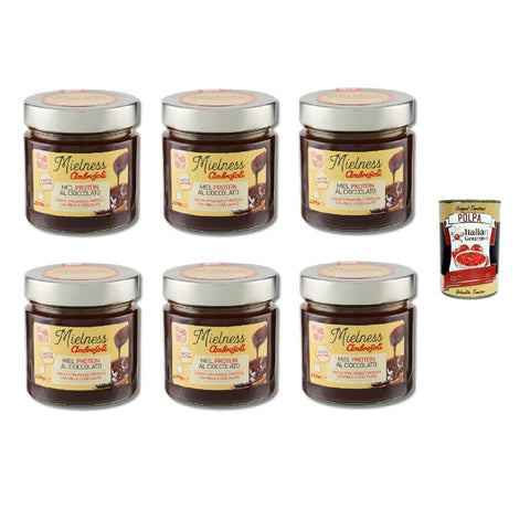 Ambrosoli Mielness Miel Gel Strong Proteincreme mit Honig und Schokolade 6x220 g 30 ml italienisch Original Pastasauce + kostenlos polpa 400 g