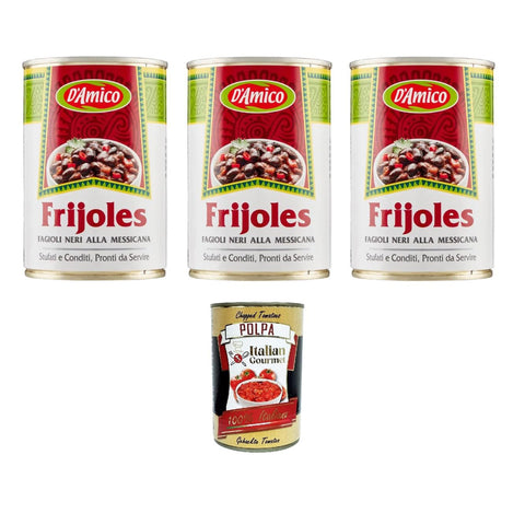D'Amico Frijoles Fagioli Neri alla Messicana Schwarze Bohnen nach mexikanischer Art 3x400 g italienisch Original Pastasauce + kostenlos polpa 400 g