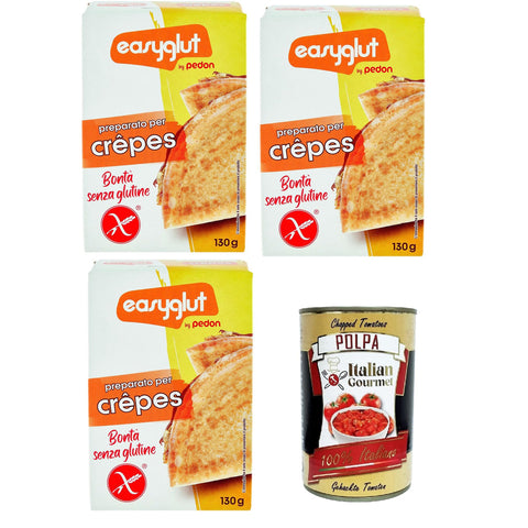 Pedon Easyglut preparato per crèpes senza glutine Zubereitung für glutenfreie Crèpes 3x130 g italienisch Original Pastasauce + kostenlos Polpa di Pomodoro 400 g