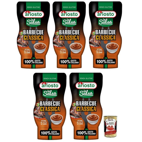Ariosto Salsa Barbecue Classica Klassische BBQ-Sauce glutenfrei mit einem würzigen und rauchigen Geschmack 100% italienischer Tomaten 315-g-Squeeze Flasche 5x