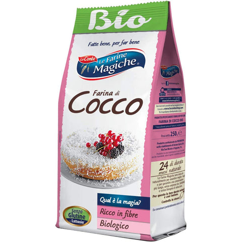 Le Farine Magiche Farina Cocco Grattugiato Geriebenes Kokosmehl Glutenfrei und vegan ideal für Torten Muffins Obstsalate Crêpes Packung 250 g 6x italienisch