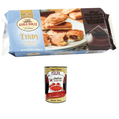 Asolo Dolce TIndy Ripieni alla crema di cioccolato Schokoladencremefüllungen 110 g 8x italienisch Original Pastasauce + kostenlos polpa 400 g