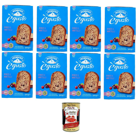 Monviso Fette Biscottate con Ribes e Mirtilli Zwieback mit Johannisbeeren und Blaubeeren 8x300 g italienisch Original Kekse + kostenlos polpa 400 g