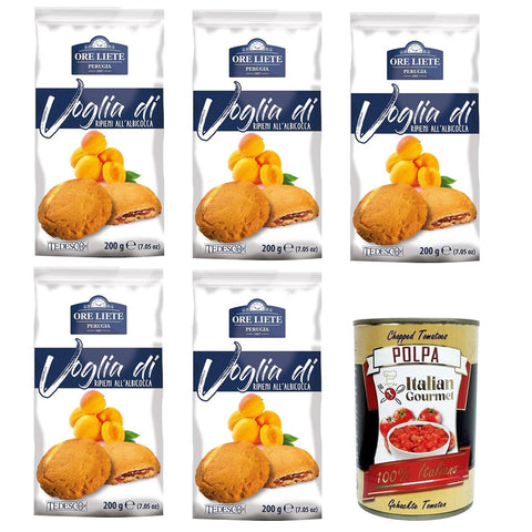 Ore Liete Perugia- Voglia Di Biscotti di frolla ripieni di Albicocca Lust auf mit Aprikosen gefüllte Mürbeteigkekse 5x200 g italienisch Original + kostenlos polpa