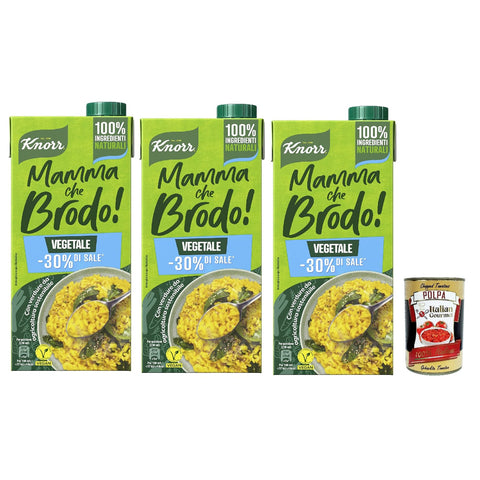 Knorr Mamma Che Brodo! Gemüsebrühe mit 30% * Salz, natürliche Zutaten und Gemüse aus nachhaltiger Landwirtschaft, Gluten frei und Laktose 1 L italienisch Original