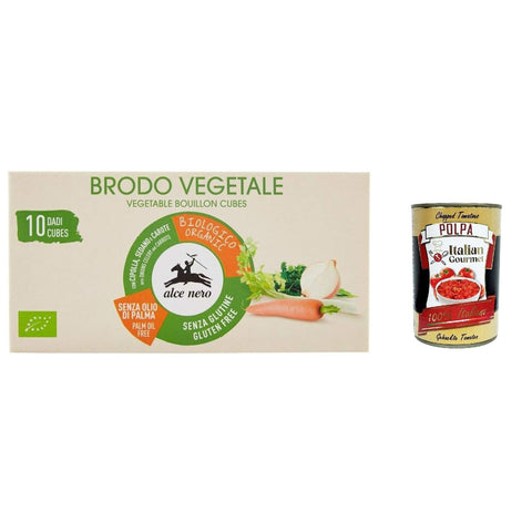 Alce Nero veggie dado brodo vefetale Vegetarisch Suppenwürfel Brühe reich an Geschmack 10 pz 12x italienisch Original Pastasauce + kostenlos polpa 400 g