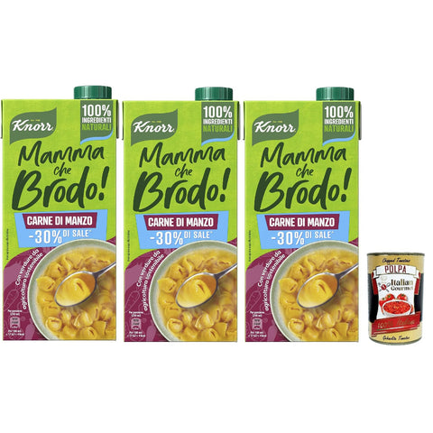 Knorr Mamma Che Brodo! Carne di Manzo, Fertigbrühe mit 30%* Salz, 100% natürliche Zutaten, Gemüse aus nachhaltiger Landwirtschaft, Gluten,3x 1 Lt italienisch Original