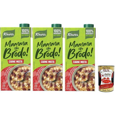 Knorr Mamma Che Brodo! Gemischte Fleisch Fertigbrühe mit 100% natürlichen Zutaten und Gemüse aus nachhaltiger Landwirtschaft, gluten und laktosefrei, 3x 1 LT italienisch Original