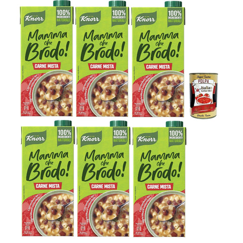 Knorr Mamma Che Brodo! Gemischte Fleisch-Fertigbrühe mit 100% natürlichen Zutaten und Gemüse aus nachhaltiger Landwirtschaft gluten- und laktosefrei 6x1 LT