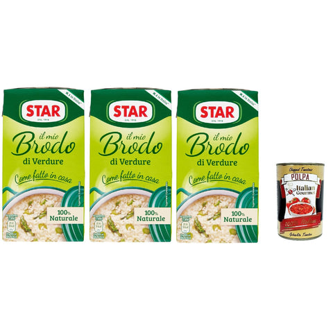STAR Il Mio Brodo di Verdure Gemüse -Bereit -hergestellter flüssiger Brühe 100% natürlich ohne Konservierungsstoffe glutenfreie und ungesunde Glutamat 3x1 L
