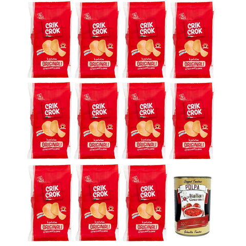 11x Crik Crok Le Patatine Originali, Kartoffelchips Glutenfrei, Gesalzen Snack, 150 g Packung, Jede Packung enthält 6 Beutel à 25 g italienisch + kostenlos Polpa