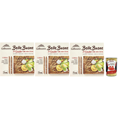 Galbusera BELLEBUONE cracker mit 5 Getreide: Roggen Hafer geschrieben Quinoa und Buchweizen 3x200 g italienisch Original + kostenlos polpa 400 g