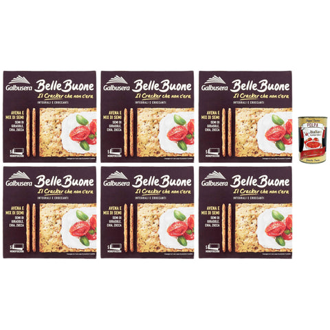 Galbusera BELLEBUONE, Cracker mit Hafer und Sonnenblumenkernen, Chia und Kürbis, 6x 200g Original italienisch inkl. Italian Gourmet Polpa 400g
