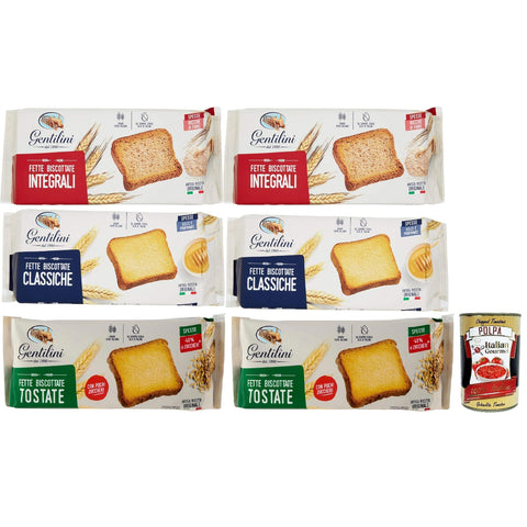 Gentilini Fette Testpaket, Zwieback Brot Backwaren reich an Ballaststoffen 100% Italienisches Produkt 6x175 g Original Kekse + kostenlos polpa 400 g