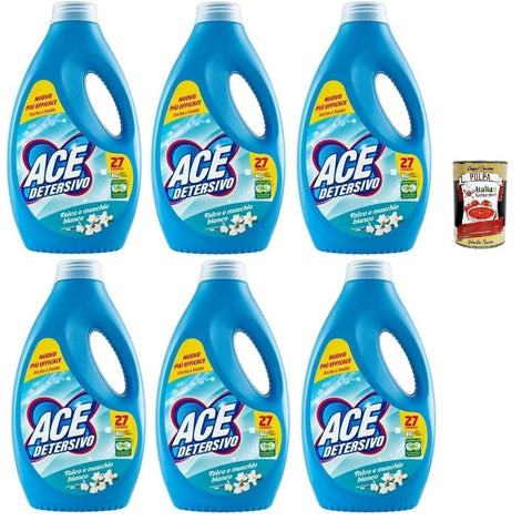 ACE Detersivo Lavatrice Talk und Weißer Moschus Waschmaschine Flüssigwaschmittel Wirksam bei allen Arten von Flecken,27 Wäschen, 6x 1350 ml italienisch Original