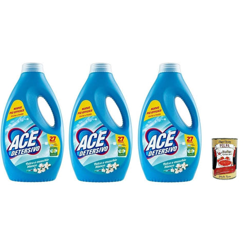 ACE+ ACE Detersivo Lavatrice Talk und Weißer Moschus Waschmaschine Flüssigwaschmittel Wirksam bei allen Arten 3x1350ml Original italienisch Haushalt