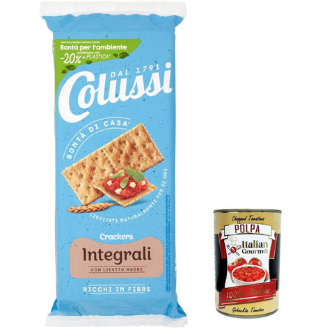 Colussi Vollkorn cracker integrali mit nachhaltigem, ballaststoffreichem Mehl 500 g + italienisches Gourmet Fruchtfleisch 400 g italienisch Original