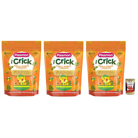 Plasmon i Crick mit Erbsen Spinat Basilikum Geschmack Beutel mit 100 g 3x italienisch Original Pastasauce + kostenlos Polpa di Pomodoro 400 g Dose