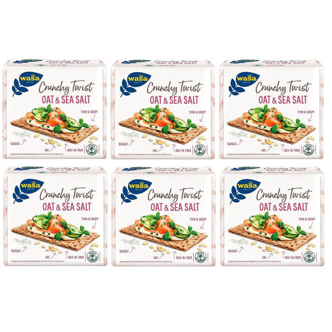 Wasa Crunchy Twist Oat & Sea Salt, Vollkorncracker Cracker mit Hafervollkornmehl 6x265g Original italienisch Snack