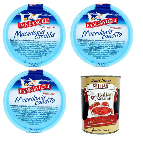Paneangeli decora con macedonia candita mit kandiertem Obstsalat dekorieren 3x70 g italienisch Original Pastasauce + kostenlos polpa 400 g
