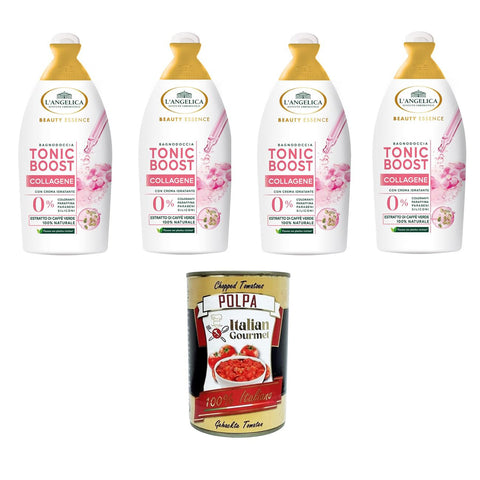 L'angelica Beauty Essence Body Wash Tonic Boost Collagen mit Grünkaffee Extrakt – 4x520ml Original italienisch Getränk