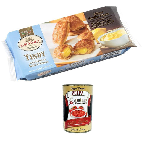 Asolo dolce Tindy Con crema al limone Gefüllt mit Zitronencreme 110gr 4x Original italienisch inkl. Italian Gourmet Polpa 400g
