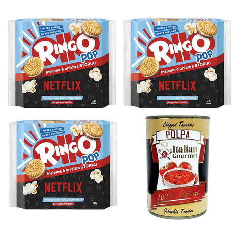 Pavesi Ringo Pop Kekse gefüllt mit Sahne mit Popcorngeschmack 3x 165 gr inkl. Italian Gourmet polpa 400g Original italienisch