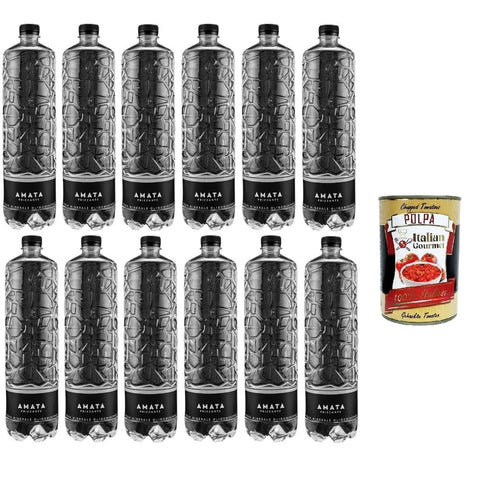 Amata- Acqua Minerale Naturale Frizzante Sparkling Mineral Water Natürliches Mineralwasser Special Edition 12x1lt Original italienisch inkl. Italian Gourmet Polpa 400g