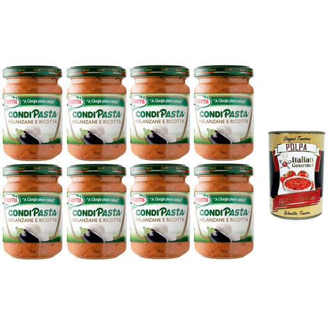 Berni Condipasta Melanzane e Ricotta Auberginen - und Ricotta - Konfitüre - Gewürz für erste Gänge und Bruschetta 8x130gr inkl. Italian Gourmet polpa 400g Original italienisch