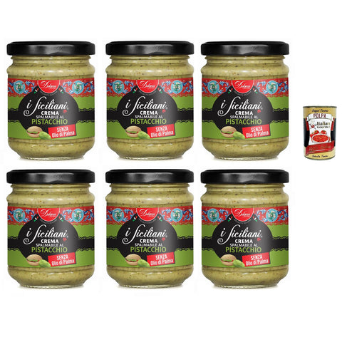 Dolgam I Siciliani Crema Spalmabile al Pistacchio Pistazien Streichfähige Creme Pistazien-Streichcreme Pistachio spreadable cream 6x 200g Frei von Palmöl Glutenfrei Original italienisch inkl. Italian Gourmet Polpa 400g