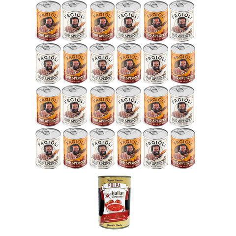 Bud Power Fagioli alla Bud Spencer Testpaket Tex Mex und Borlotti, Bud Power- Bud-Spencer-Tex Mex Bohnen fertig zum Probieren 24x 400gr Original italienisch inkl. Italian Gourmet Polpa 400g