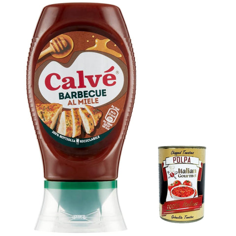 Calvé Salsa Barbeque al Miele BBQ - Sauce mit Honig, ideal für weißes Fleisch mit einem intensiveren Geschmack 3x 250ml inkl. Italian Gourmet polpa 400g Original italienisch
