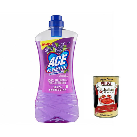 ACE Pavimenti Igienizzante Lavanda E Olii Essenziali, Bodenreiniger, Lavendel und ätherische Öle 1 Lt 6x Original italienisch inkl. Italian Gourmet Polpa 400g
