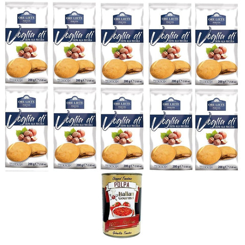 Perugina Ore Liete Perugia - Voglia Di Biscotti di frolla ripieni di Crema alla Nocciola Lust auf Mürbeteigkekse gefüllt mit Haselnusscreme 10x200gr inkl. Italian Gourmet polpa 400g Original italienisch