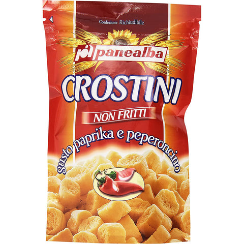 Panealba Crostini Paprika e Peperoncino Croutons mit Paprika and Chilli Gesalzener Snack Nicht Gebraten Nicht Frittiertes 6x 100g Original italienisch