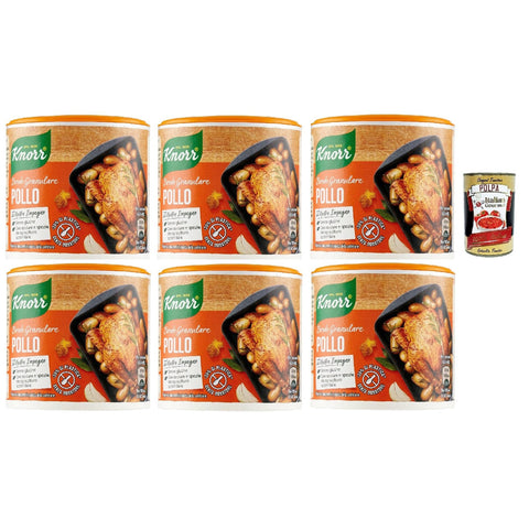 Knorr Brodo Granulare Pollo granulierte Hühnerbrühe 150g, Nachhaltige Gemüsebrühe, glutenfrei, Laktose und Konservierungsmittel, für Suppen und gegrilltes Fleisch 6x Original italienisch inkl. Italian Gourmet Polpa 400g