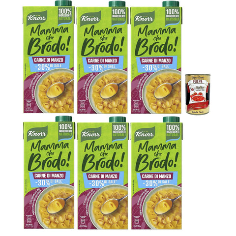 Knorr Mamma Che Brodo! Carne di Manzo, Fertigbrühe mit 30%* Salz 6x1l Original italienisch Feinkost