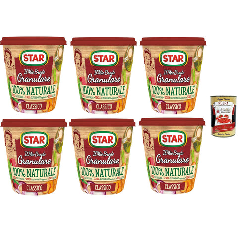 Star Il Mio Brodo Granulare 100% Naturale Classico,, reich an Geschmack, palmölfrei, Glutamatfrei, glutenfrei. Ideal zum Würzen Ihrer Rezepte 6x 150 g inkl. Italian Gourmet polpa 400g Original italienisch