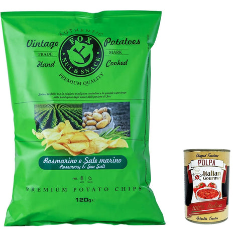 Fox Vintage FOX Natural Quality Vintage Potatoes Rosmarin und Meersalz, Premium italienische handgefertigte Kartoffel crisps chips 120g 10x Original italienisch inkl. Italian Gourmet Polpa 400g
