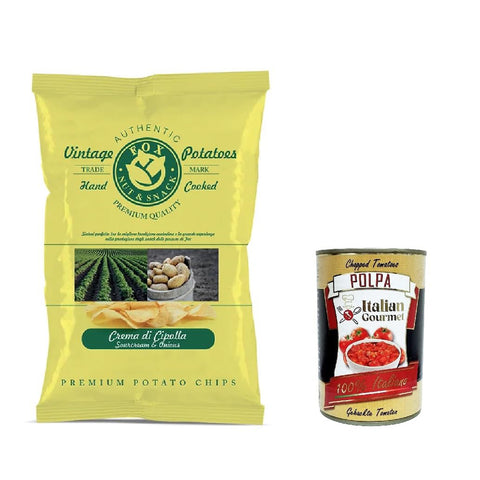 FOX Natural Quality Vintage Potatoes Zwiebelcreme, onion cream, Premium italienische handgefertigte Kartoffel crisps chips 120g 20x Original italienisch inkl. Italian Gourmet Polpa 400g