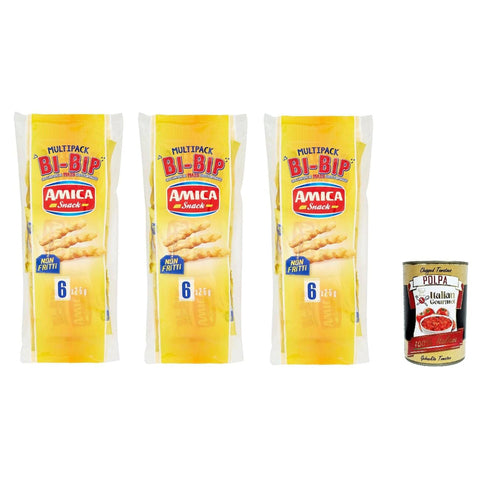 Amica SNACK Snack Bi-Bip Mais-Crunchies mit Käsegeschmack 150 GR 3x Original italienisch inkl. Italian Gourmet Polpa 400g