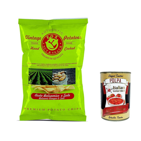 FOX Natural Quality Vintage Potatoes Balsamico-Essig und Meersalz, italienische handgefertigte Kartoffel crisps chips 120g 3x Original italienisch inkl. Italian Gourmet Polpa 400g