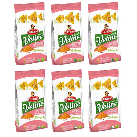 Curtiriso Le Veline Snack Curcuma e Pepe Rosa Scrokkinati Biologico BIO-Snack mit Kurkuma und Rosa Pfeffer 80g 6x Original italienisch