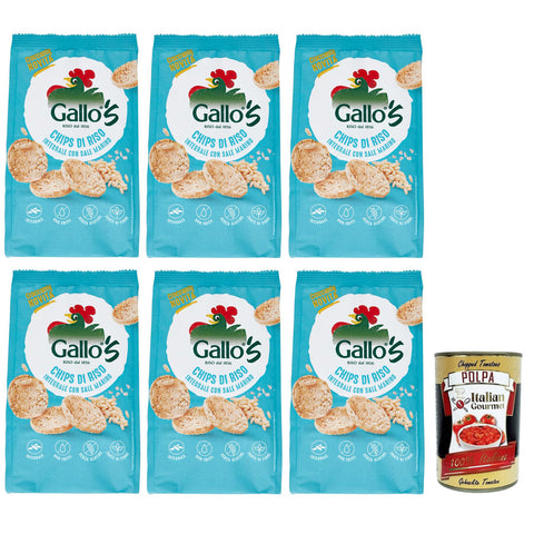 Riso Gallo Chips con Riso Integrale e Sale Marino, Snack mit Braunem Reis und Meersalz, - Beutel 6x 40g inkl. Italian Gourmet Polpa di Pomodoro 400g Dose Original italienisch