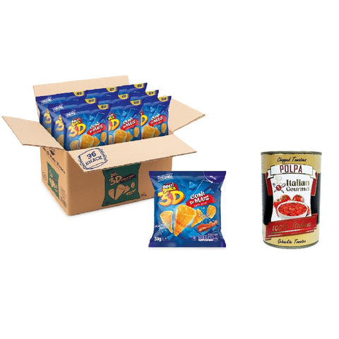AperiSnack 3D Coni Mais gusto vivace Bustina Monoporzione Lebhaft aromatisierte Maiszapfen, Einzeldosisbeutel mit 36 Stück 30 g inkl. Italian Gourmet polpa 400g Original italienisch