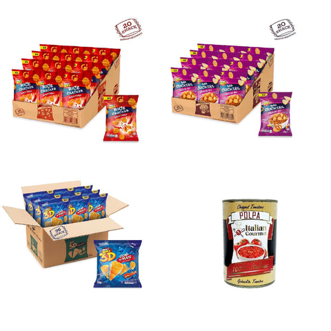 AperiSnack Testpaket 3D, BAR COCKTAIL, RICE CRAKER 76 Einzelportionen inkl. Italian Gourmet polpa 400g Original italienisch