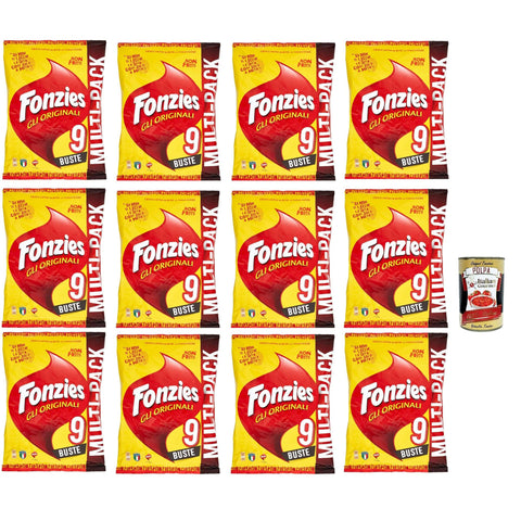 Fonzies Der originale, knusprige Mais - Snack mit Käse - Geschmack, Mais snack mit Käse Multipack - 9 Beutel 12x 212 g inkl. Italian Gourmet polpa 400g Original italienisch