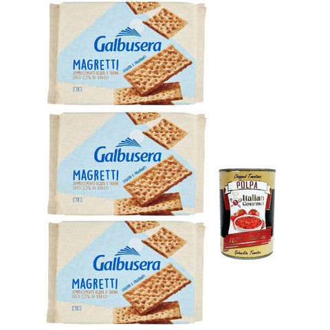 Galbusera Magretti cracker con 1,5% di grassi con Farina di Tipo 2, Cracker mit 1,5% Fett mit Typ 2 Mehl, 3x 380g Original italienisch inkl. Italian Gourmet Polpa 400g