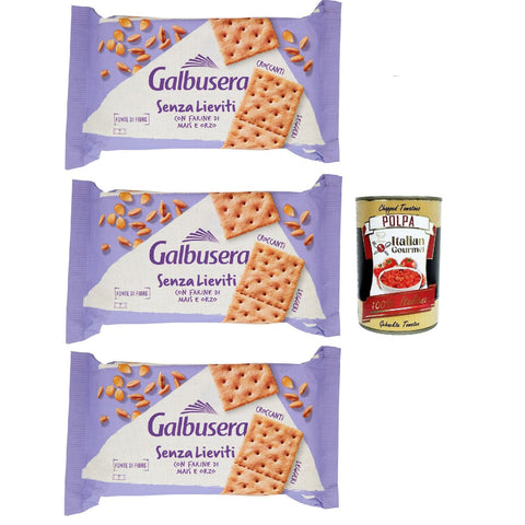 Galbusera Senza Lieviti Cracker con Farine di Mais e Orzo, Cracker mit Maismehl und Gerste, hefellos 3x 300 g Original italienisch inkl. Italian Gourmet Polpa 400g