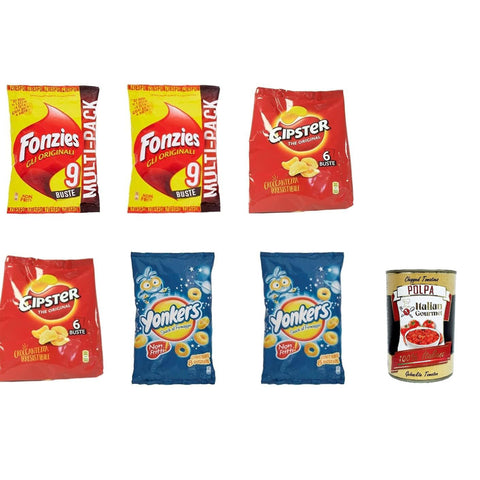 Fonzies Mondalez chips testpaket Fonzies Yonkers Cipster multipack Maissnack mit Käse inkl. Italian Gourmet polpa 400g Original italienisch